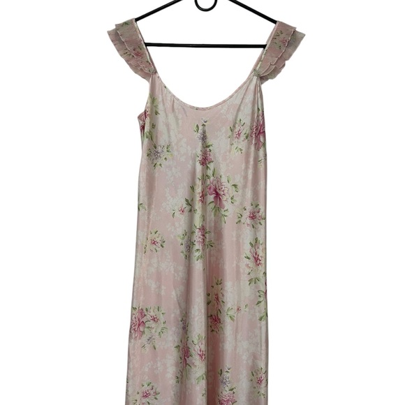 1980s Oscar de la Renta pink floral slip /dress maxi négligée Sz S. - Picture 2 of 4